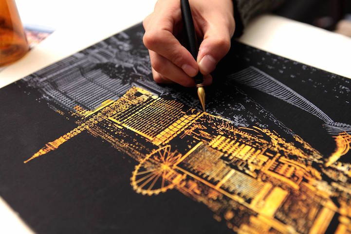 culturenlifestyle:  Cityscape Scratch Art by Lago Design Seoul-based studio Lago