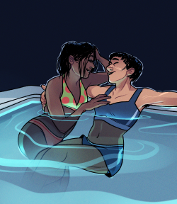 geniusbee:  more doodles for Mass Effect femslash week!! Traynor is my other fav gf and she loves nice baths UuU 