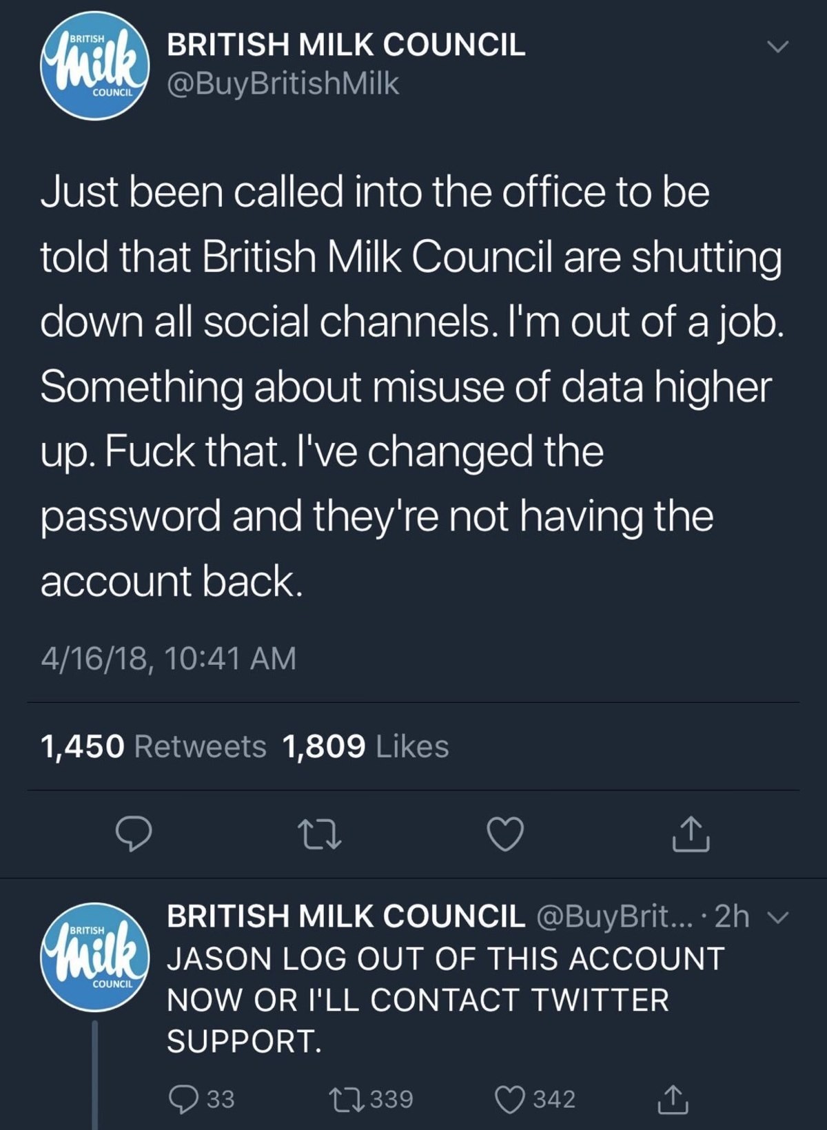 starstuffandalotofcoffee: hashtagdion:   shining-supernova:  holy SHIT ITS REALhttps://www.irishexaminer.com/examviral/apparent-spat-between-co-workers-on-a-milk-companys-twitter-account-is-comedy-gold-837785.html