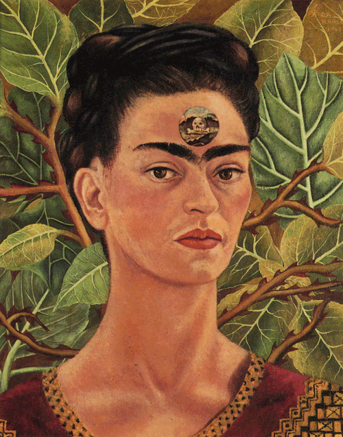 Frida Kahlo, Thinking about Death. 1943, Oil on canvas, mounted on Masonite. Private collection.
