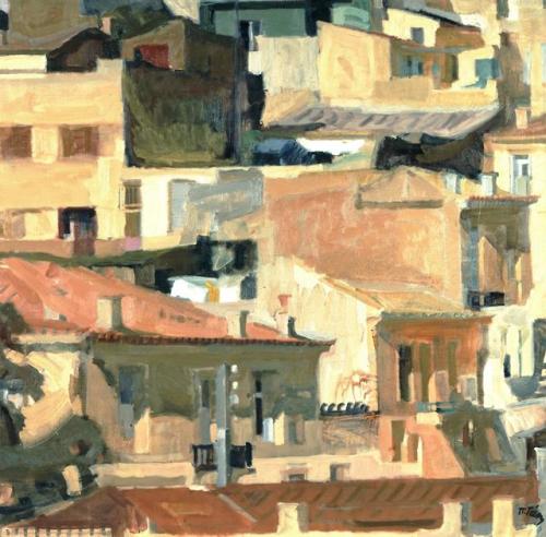 Athens IV   -    Panayiotis Tetsis , 1957Greek, 1925-2016 Oil on canvas, 138 x 138 cm.