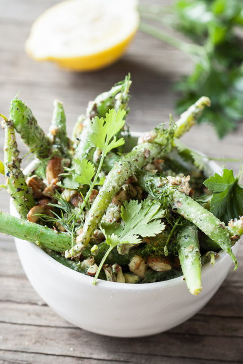 beautifulfoodisamust:  Green Bean Salad With Herb-Tahini Dressing & Toasted Almonds 