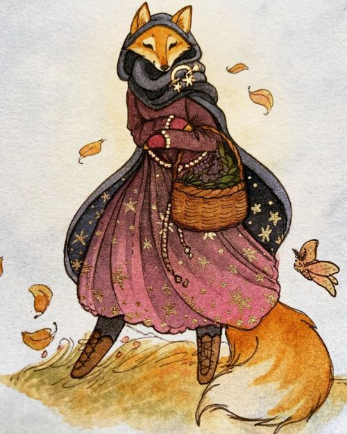 arctic-selkie: A little fox witch doodle that has been sitting on my desk for a while, so I finished