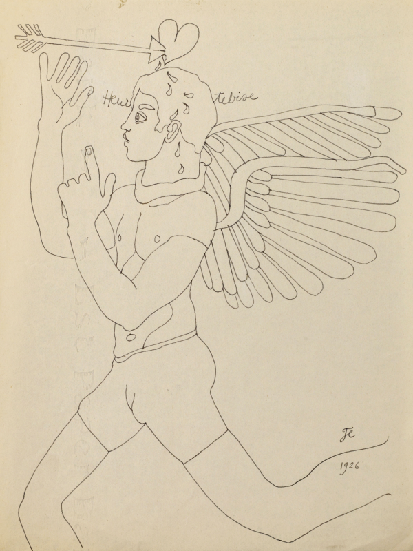 Jean Cocteau (French, 1889-1963), L’Ange Heurtebise, 1926. Black ink on Bank Est