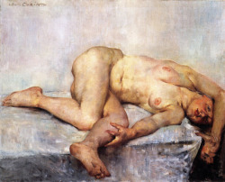 artbeautypaintings:  Reclining female nude - Lovis Corinth