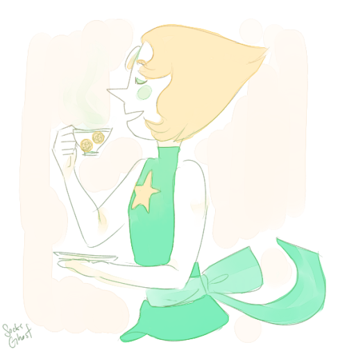 socksghost:  Tea, Coffee, and Slurpee.I don’t think Pearl actually drinks tea, maybe she just likes the aroma? :>