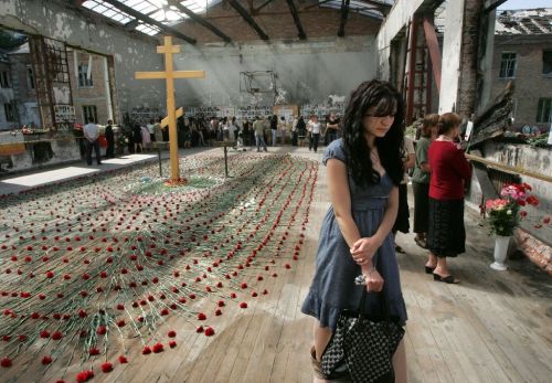 Inside the Beslan school gymnasium on September 1, 2009 while commemorating the fifth anniversary of