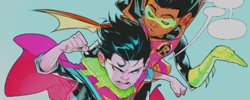 funvillain:It’s time for Robin and Superboy to take a stand! Why’s your name first? I’m older. I’m t
