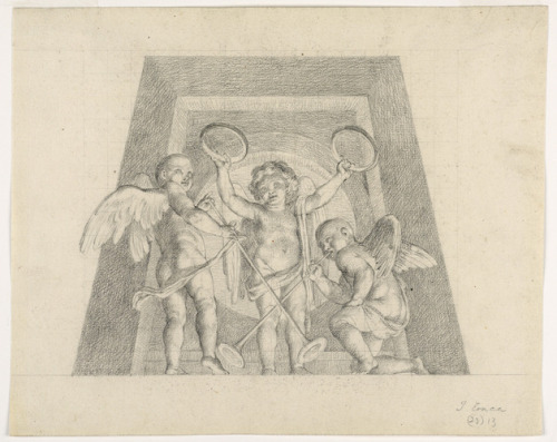 Three Putti with Tambourines and Trumpets, Design for Lunette of the Sala delle Muse, Museo Pio-Clem
