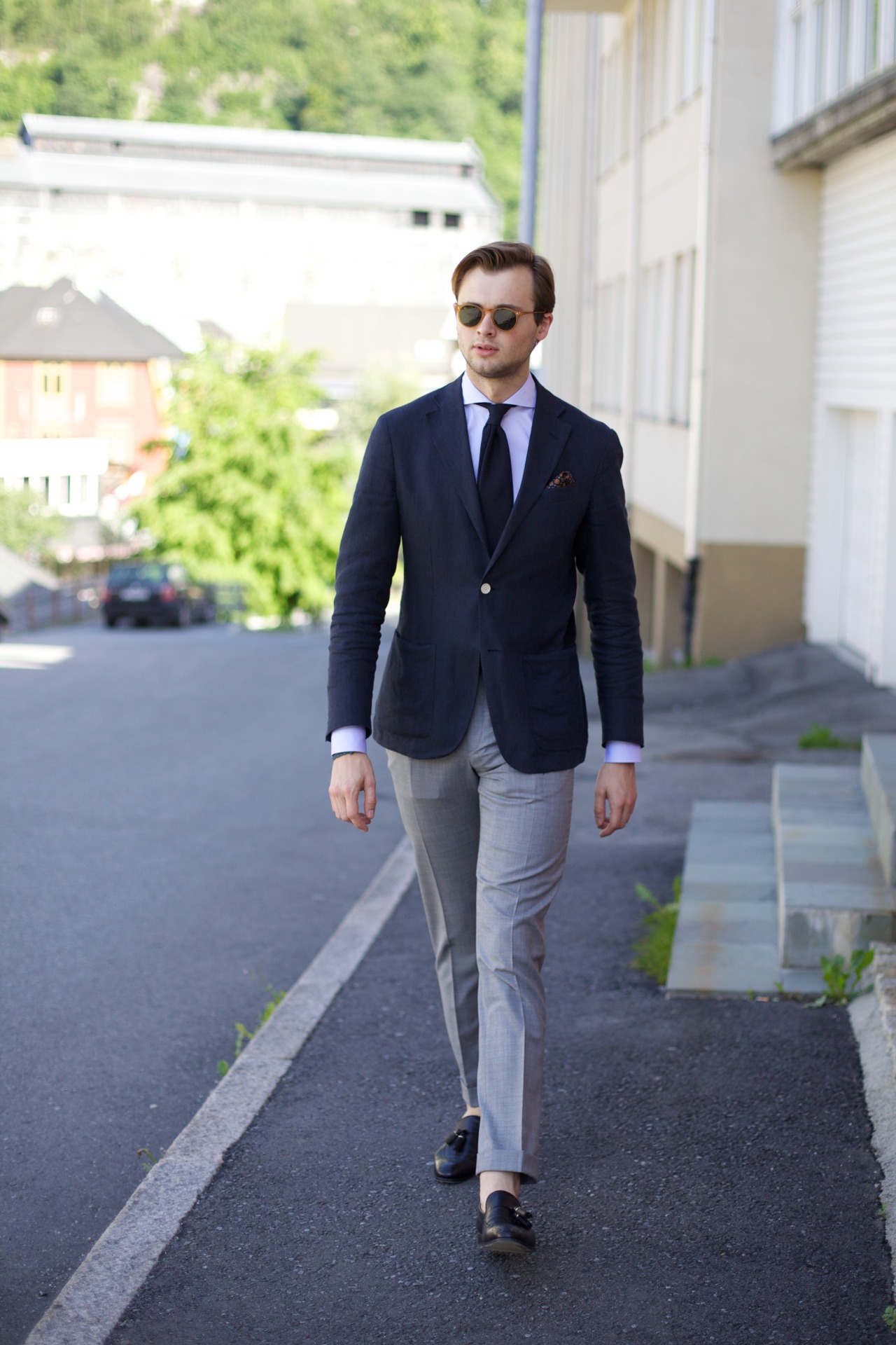 takeitofftherack:  Summer uniform. Corneliani linen blazer, Suitsupply trousers,