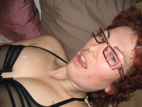 Cum on her glasses