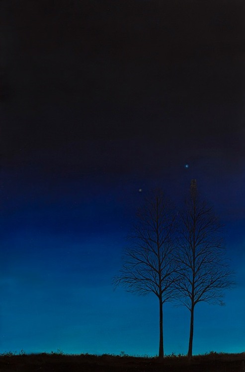 Wooden Chair , The Chair on the Tree, Night  -    Min Yul, 2015Korean,Oil on canvas , 91 x  65 cm .