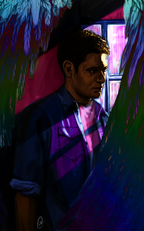 not-xpr-art:Dean Winchester is Bi, a fanart (ft. Castiel’s big ol’ gay rainbow wings) ~(