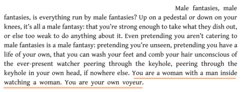 soracities:  “Male fantasies, male fantasies”1. John Berger, Ways of Seeing2. Adrienne Rich, Of Woman Born3. Susan Lee Bartky,   Femininity and Domination: Studies in the Phenomenology of Oppression  4. Theodora Hermes, “Reflections in Contemporary