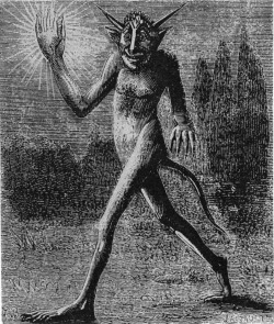 jeffreydamnher:  Yan-gant-y-tan. In the Dictionnaire Infernal, gives the meaning of his name as ‘Wanderer In The Night’. He holds five candles on the five fingers of his right hand and spins them about like a flaming wheel, as a result of which he