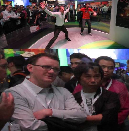 momfricker:  with E3 being a week away I’d like to take this time to remind everyone of this picture of Shigeru Miyamoto and Bill Trinen watching Microsoft show off the Kinect