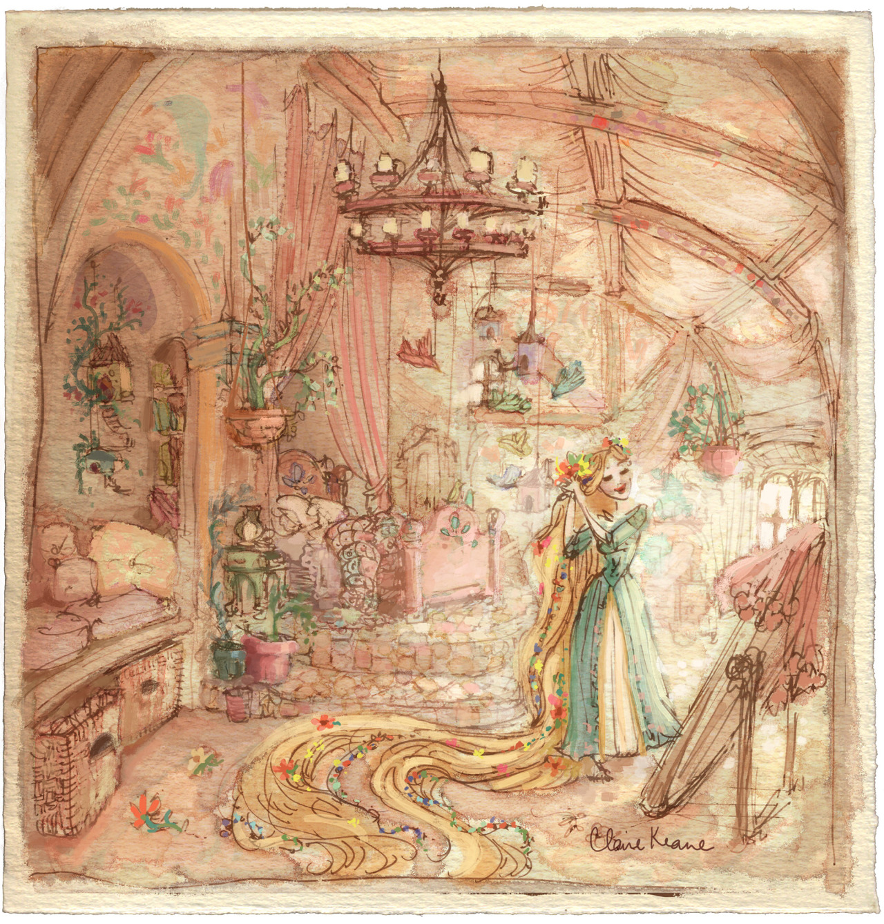 claireonacloud:Visual development piece I did for Tangled. I wanted to convey the