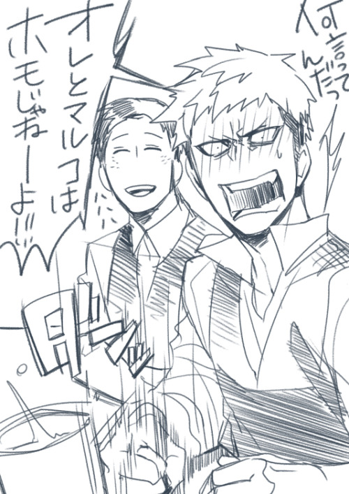 meganecchi:  reiner—braun:  進撃ろぐ03 by kazu＠6/30Ｆ47ｂ ‘Marco and I are not gay!’ Ok, Jean.  