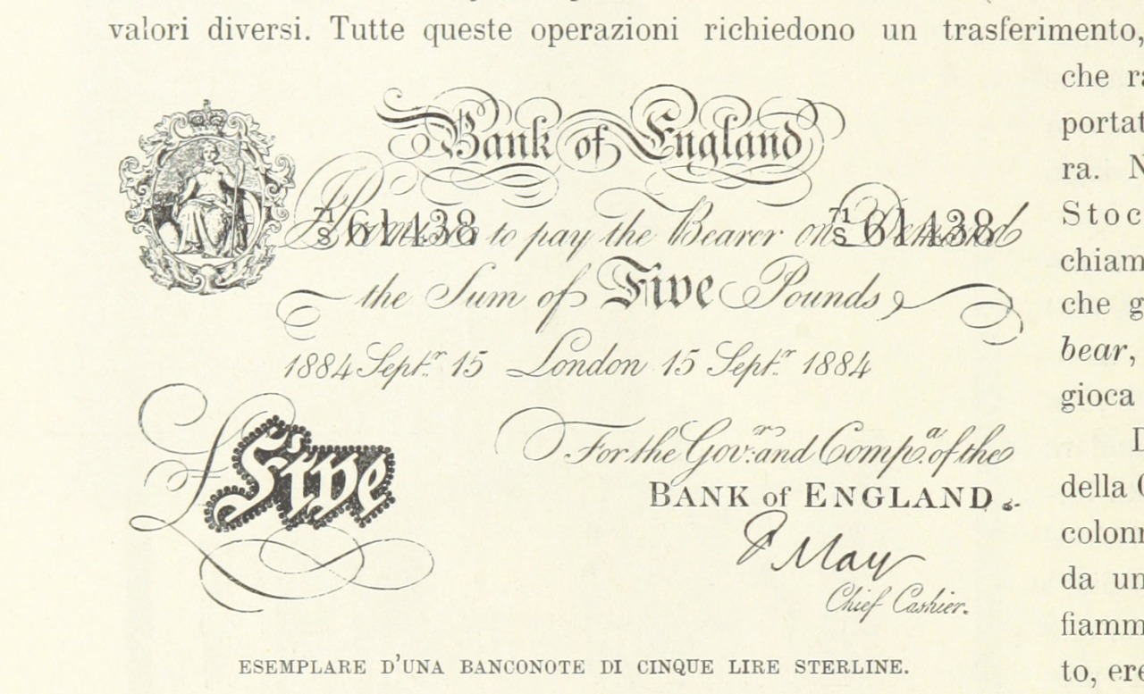 Image taken from page 58 of ‘Inghilterra, Scozia e Irlanda. Opera illustrata con 494 incisioni, etc’ - ‘white’ £5 note.