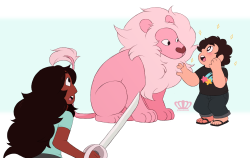 princessharumi:  Another fun commission for my friend Raptarion, this time its of a scene of their fic where basically Steven and Connie’s roles are reversed. Steven is meeting Lion for the first time ! 