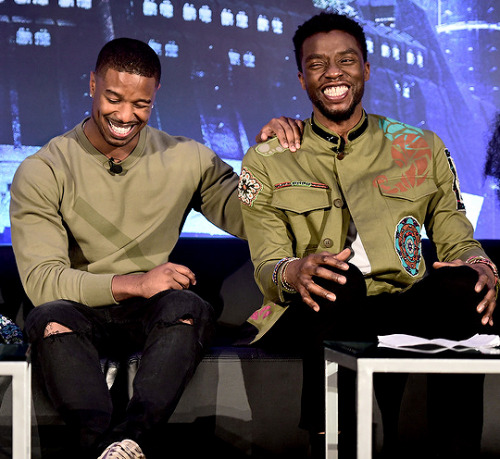 sbstianstan: Michael B. Jordan and Chadwick Boseman attend the Marvel Studios’ BLACK PANTHER Global 