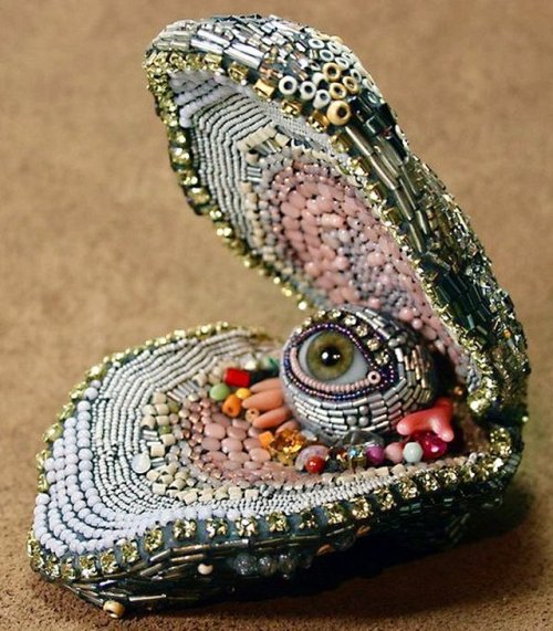 Betsy Youngquist (American, b. 1965, IL, USA) - Oyster Eye  Beaded Sculptures, Mixed Media: Pearls: 