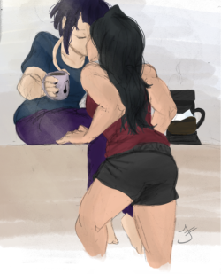 awzominator: Day three of @momojirouweek : waking up together  Gotta have that coffee and morning kisses, of course 