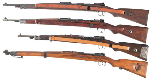 World War II Mausersfrom top to bottom1) 1940 dated Steyr manufactured K98k2) 1942 dated Muaser manu