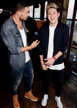 jackfalaheessssssss-deactivated:  Liam Payne and Niall Horan attend the private launch of David Beckham For H&amp;M Swimwear at Shoreditch House on May 14, 2014 in London, England.  