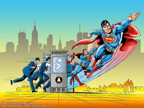 jetslay:Clark Kent changing into Superman sequence. Artworks by Jorge Jimenez, Cliff Chiang, José 