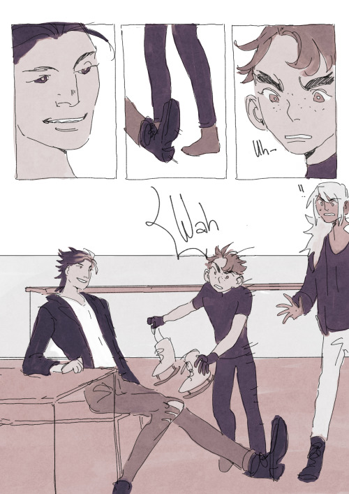 Page 5

Panel 1: Daryan grins

Panel 2: Daryan is putting out his leg to make Apollo trip

Panel 3: showing Apollos face, as hes looking very surprised

Panel 4: Showing Daryan making Apollo trip. The latter falls and yells, Klavier stands in the background and is looking very surprised.