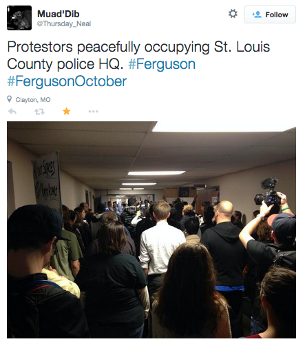 socialjusticekoolaid:   Today in #FergusonOctober (10.22.14): Day 75 and the resistance continues. After being denied entrance to a public meeting, protesters in St Louis occupy the county police headquarters, demanding justice for Mike Brown and for