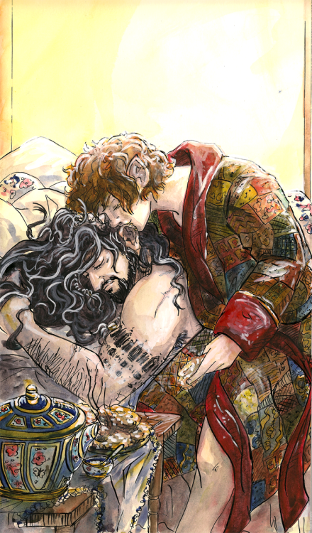 grimdarkcake:  20 kisses challenge 06 - a good morning kiss One thing about sleeping with a Hobbit, you don’t get to sleep in past second breakfast.