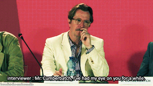 benedict-the-cumbercookie:Benedict Cumberbatch being  interviewed at the Venice film festival for Ti