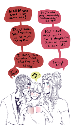 solaihzilla:  I did the thing (sorry for my terrible hand writing ovo) I like to think that mink and koujaku are wild sleepers who dont know that clear doesnt sleep. so clear just moves out the way and watches them sleep fight each other until one falls