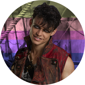 → nonbinary bisexual HARRY HOOK icons.[ID: 3 circular icons of Harry Hook from the Disney Desce