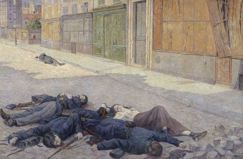 spoutziki-art:Maximilien Luce - A Street in Paris in May 1871