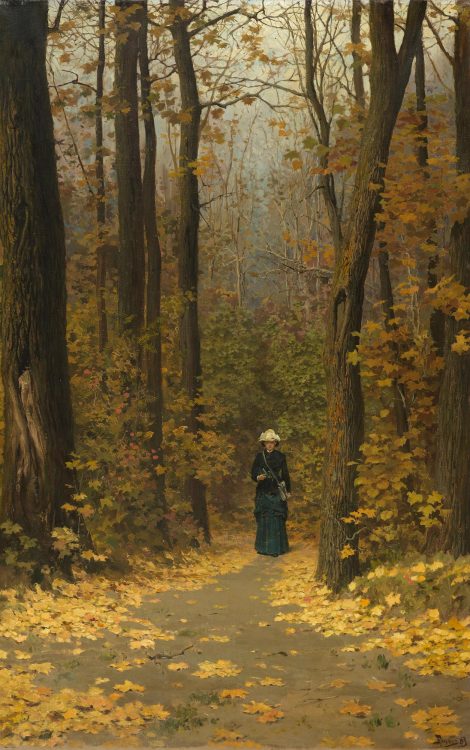 laclefdescoeurs:Woman walking on a Forest Path, 1883, Vasili Dmitrievich Polenov