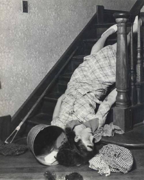 Lewis Hine A serious accident resulting from household impliments left on the stairway, c1920 [x]