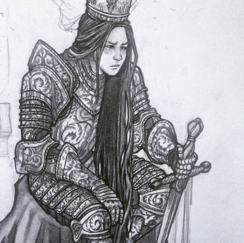 caitlynkurilich:Some work-in-progress/process shots of the womanking I’m drawing for the 1,001