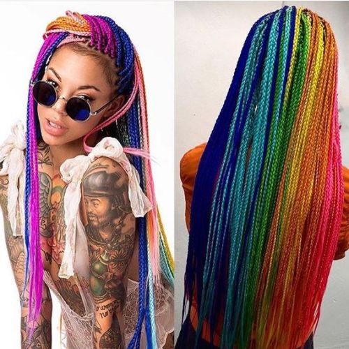 curlsbraidsandafros:Rainbow Braids