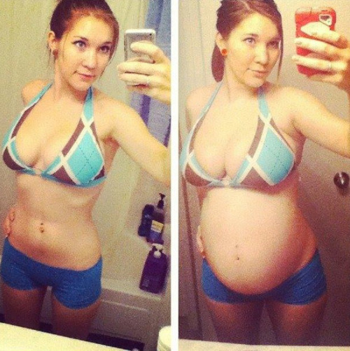 Love love love this pic. Such a good transition… Flat belly to huge, swollen dome. Tits doubl
