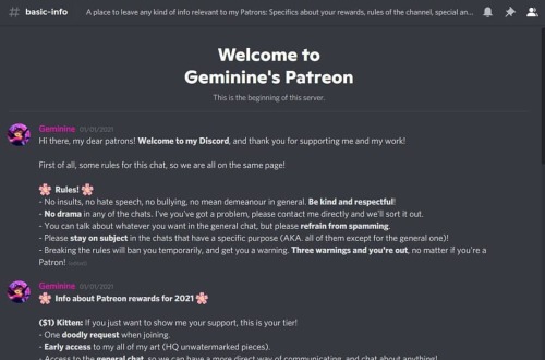 A little sneak peek at my Patreon&rsquo;s Discord server! Join the family by pledging to one of 