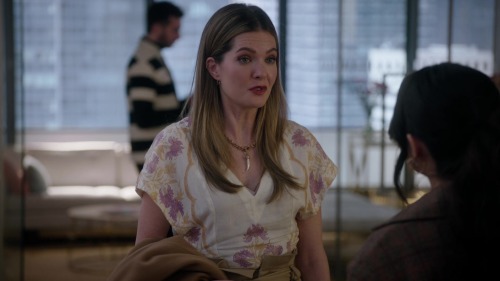 Who: Meghann Fahy as Sutton Brady What: Free People Arielle Top  with tie front in pretty embroidery