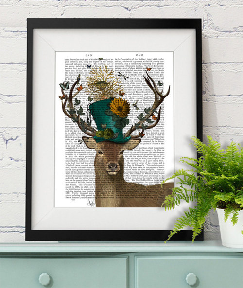 Deer Print - Mad Hatter Deer - Deer illustration deer Print Wall Art Wall Décor Wall Hanging Whimsic