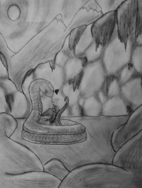 A Perfect World Where A Shy Snake And A Silly Bird Are Happily Cuddling In A Mossy Moonlit Grotto. :)