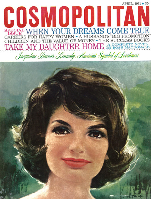 thosekennedys:1960s Cosmopolitan magazine cover, featuring former First Lady Jacqueline Bouvier Kenn