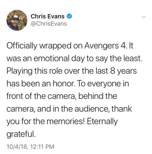 Im Actually Crying. Cant Imagine Chris Not Being Captain America Anymore