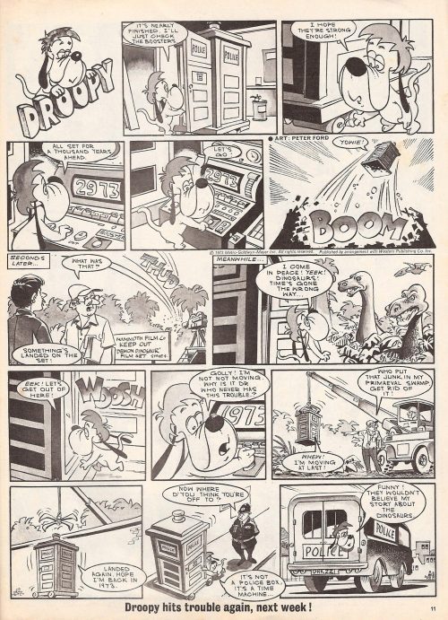 Droopy builds a TARDIS from TV Action 128. Thanks to @paul_scoones and his Comic Strip Companion, an