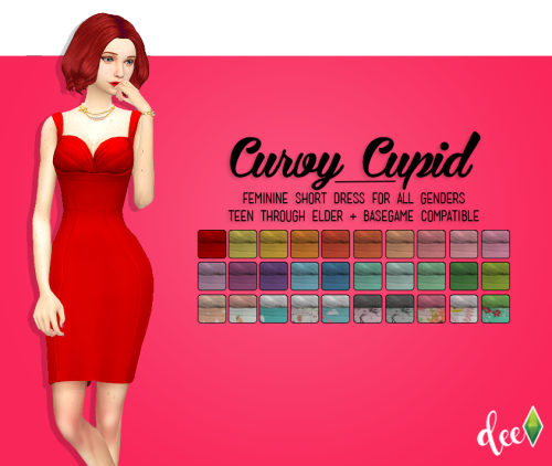 deetron-sims:  A day late but, here is a slinky Valentine’s dress for your sims. Thanks to the